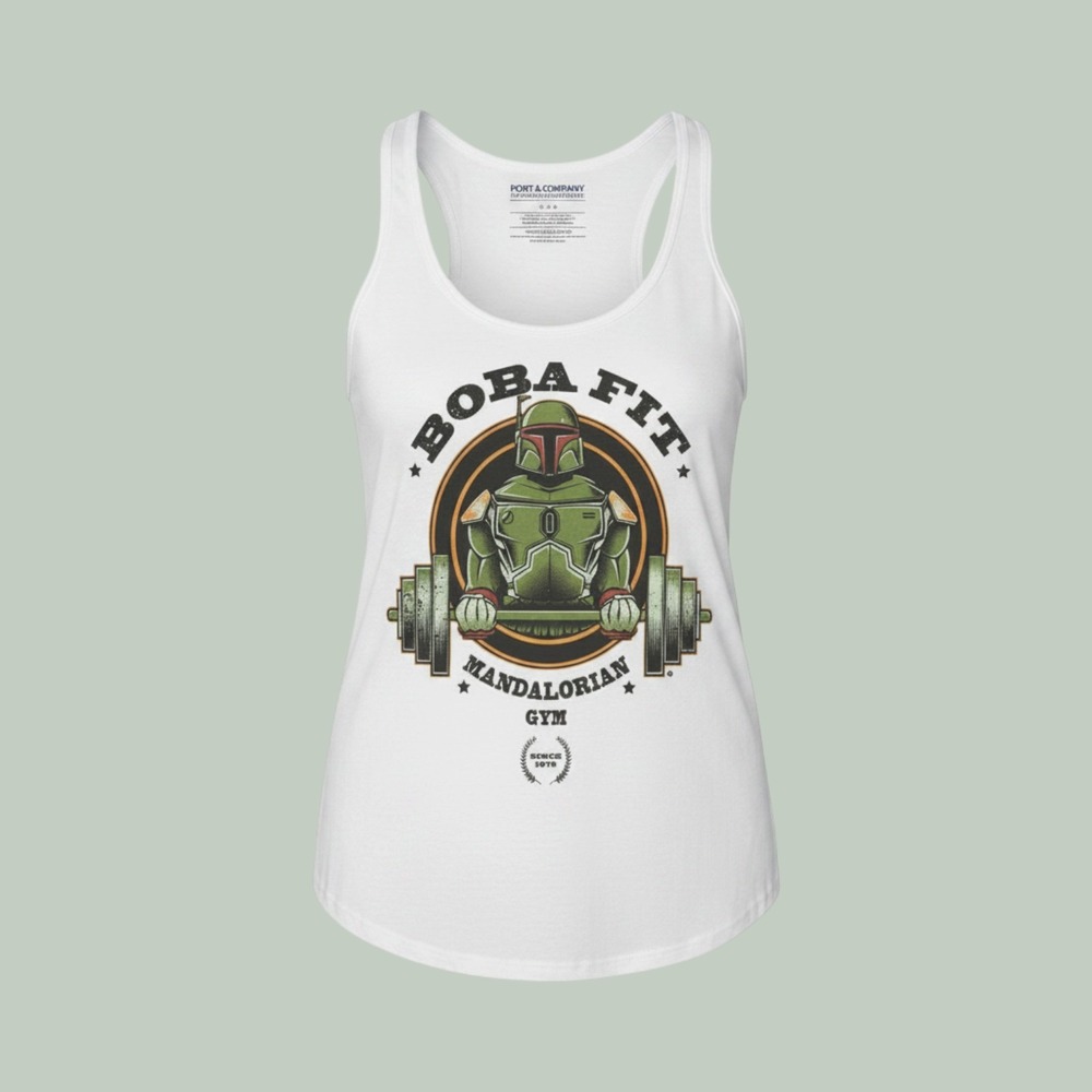 Port & Company Boba Fett Mandalorian Gym Men's Small White‎ Graphic Tank Top